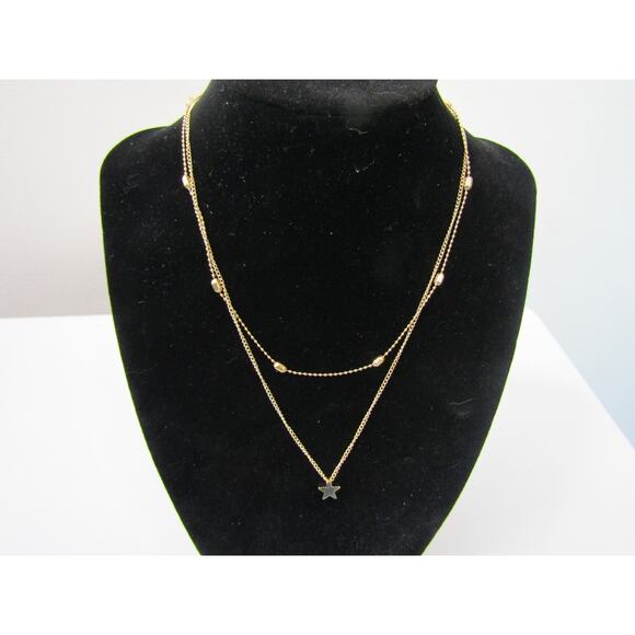 Gold Tone Star Chain 2 Tiered Necklace Boho Clasp Sky Minimal - Picture 1 of 4